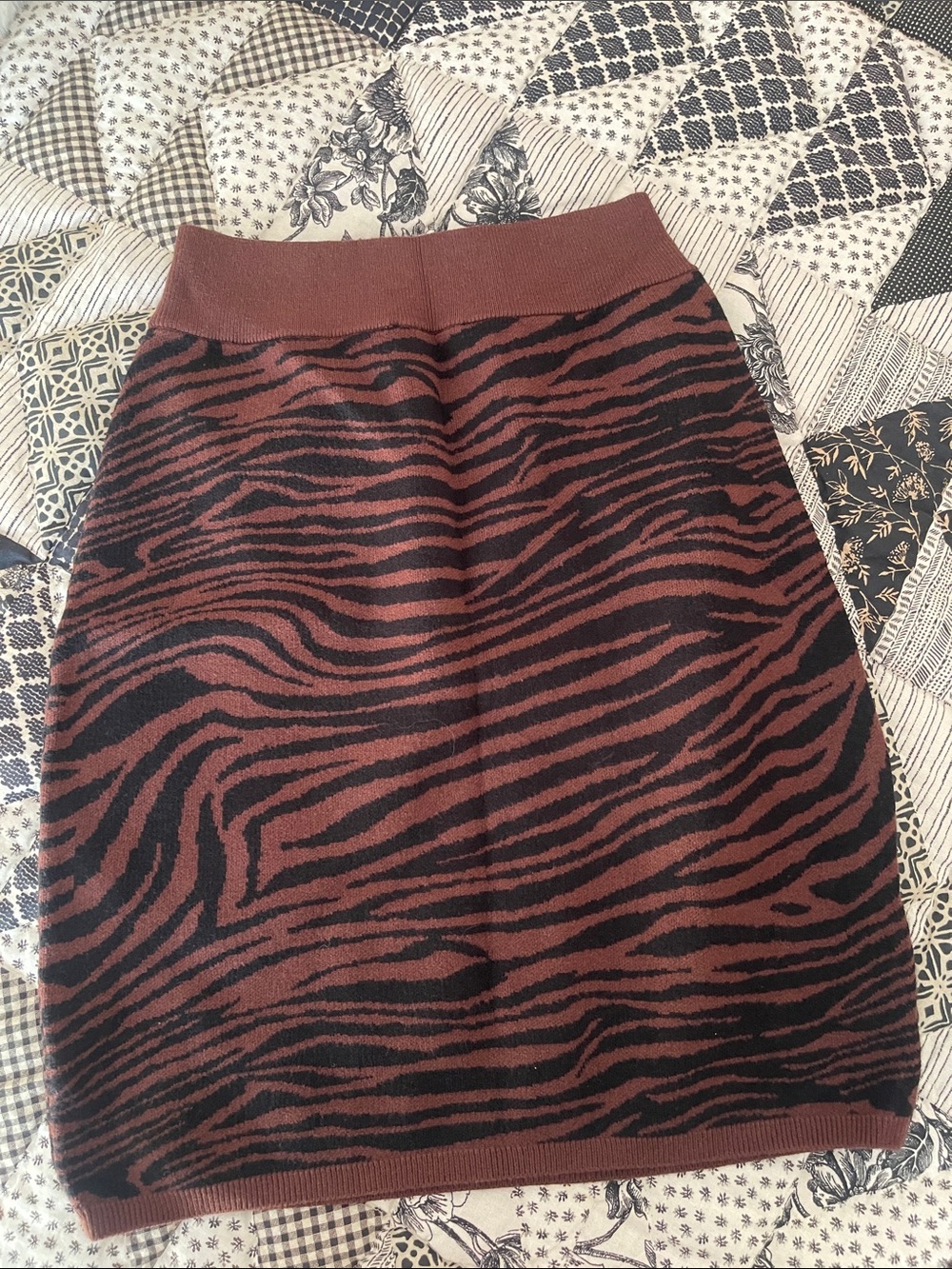Express Brown and Black Zebra-Print Pencil Skirt